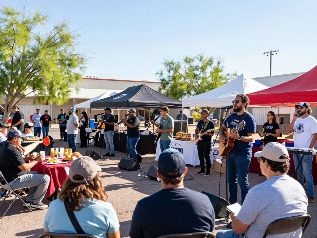 People gathering at a community event in Phoenix with lively atmosphere