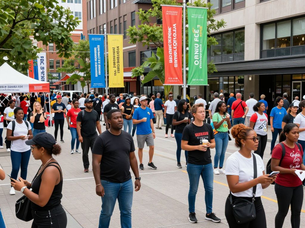 A lively community event in downtown Phoenix with diverse participants.