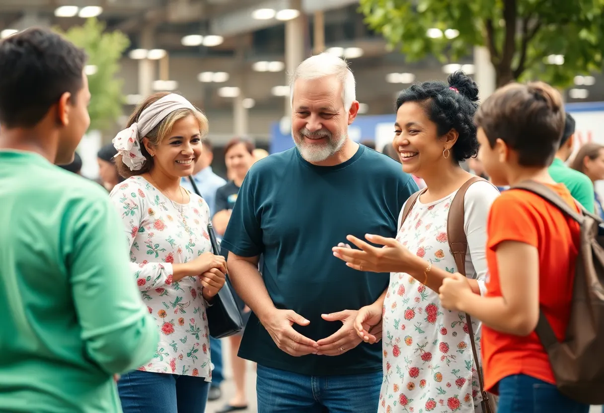 Families participating in a health education event.
