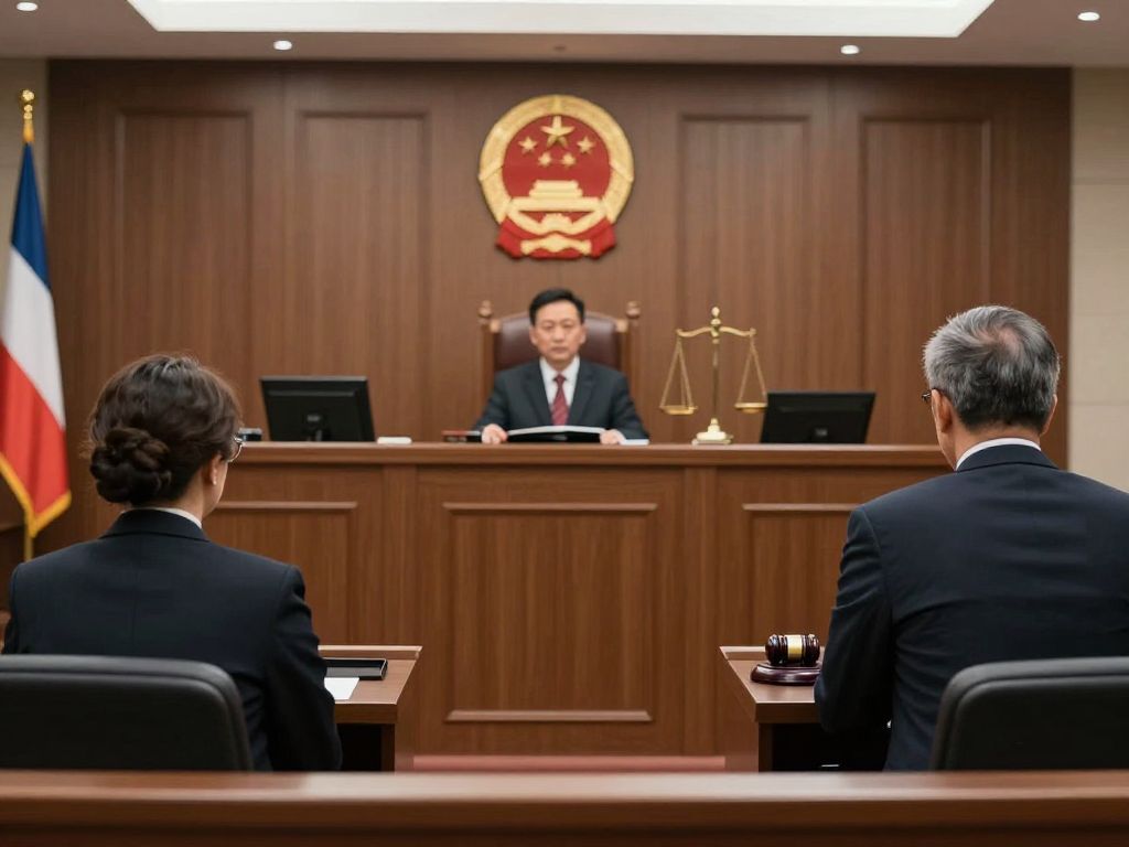A depiction of a courtroom, symbolizing the legal process and justice.