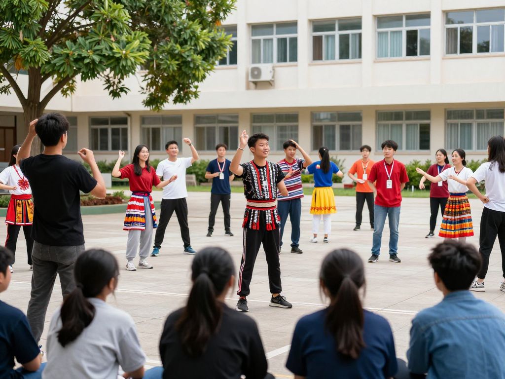 Student-athletes participating in cultural activities on campus.