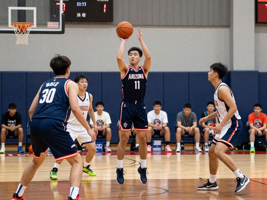 Scene illustrating teamwork and camaraderie among athletes in Arizona basketball.