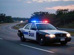 Police car on a highway indicating DUI enforcement