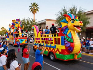 Crowd celebrating at the Fiesta Bowl parade in Phoenix