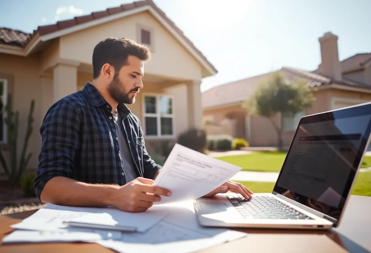 First-time homebuyer with documents and laptop in Phoenix