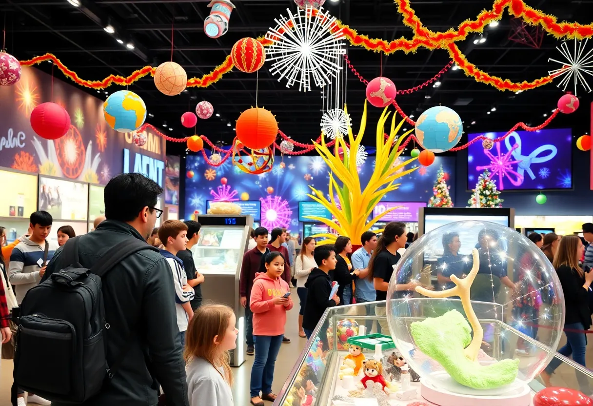 Families enjoying activities at the Flandrau Science Center during the anniversary celebration