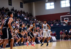 Players on the court during a Flint high school basketball game