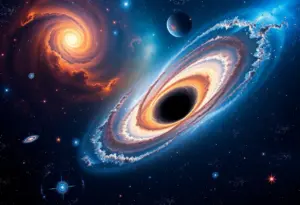Artistic depiction of the galaxy Virgil with a hidden supermassive black hole