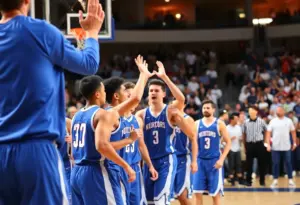 Grand Canyon University basketball team celebrating a victory