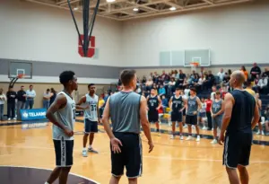 GCU basketball team practicing on the court