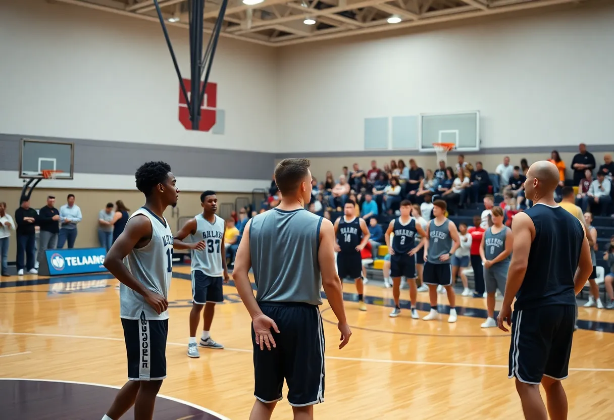 GCU basketball team practicing on the court