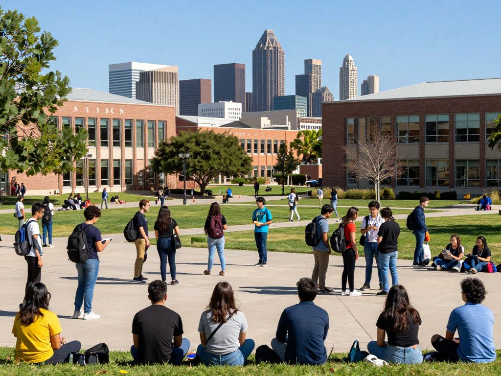 A view of Grand Canyon University campus in Phoenix, showcasing students and community engagement.