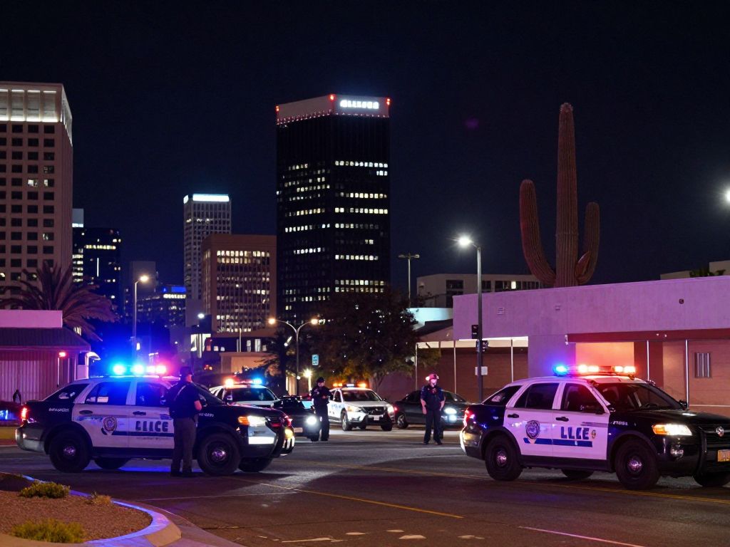 Police lights at a shooting investigation scene in Gilbert, Arizona