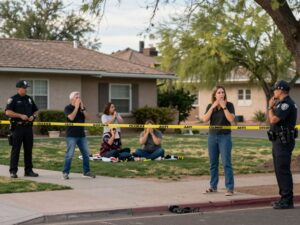 Police presence in a Gilbert, Arizona neighborhood after a shooting incident.