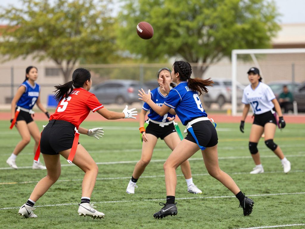 Girls playing flag football in a high school game in Phoenix