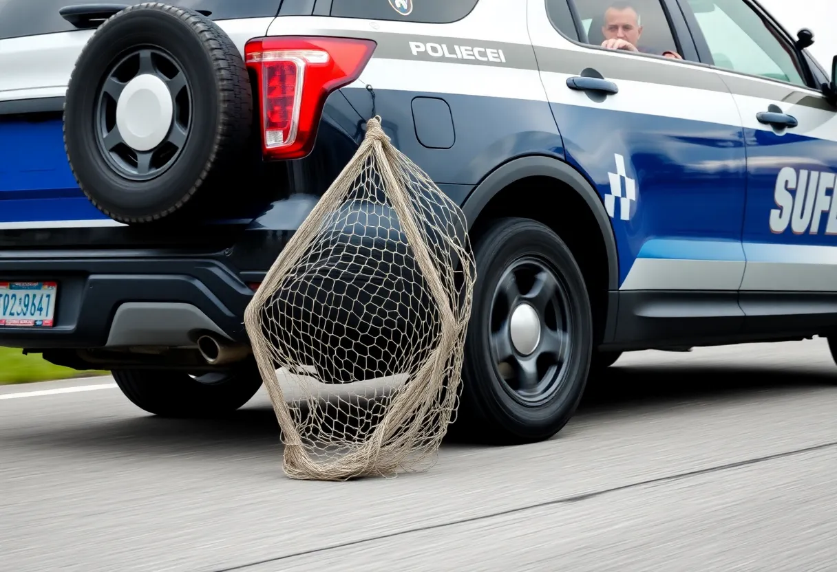 DPS police vehicle using grappler device on a highway