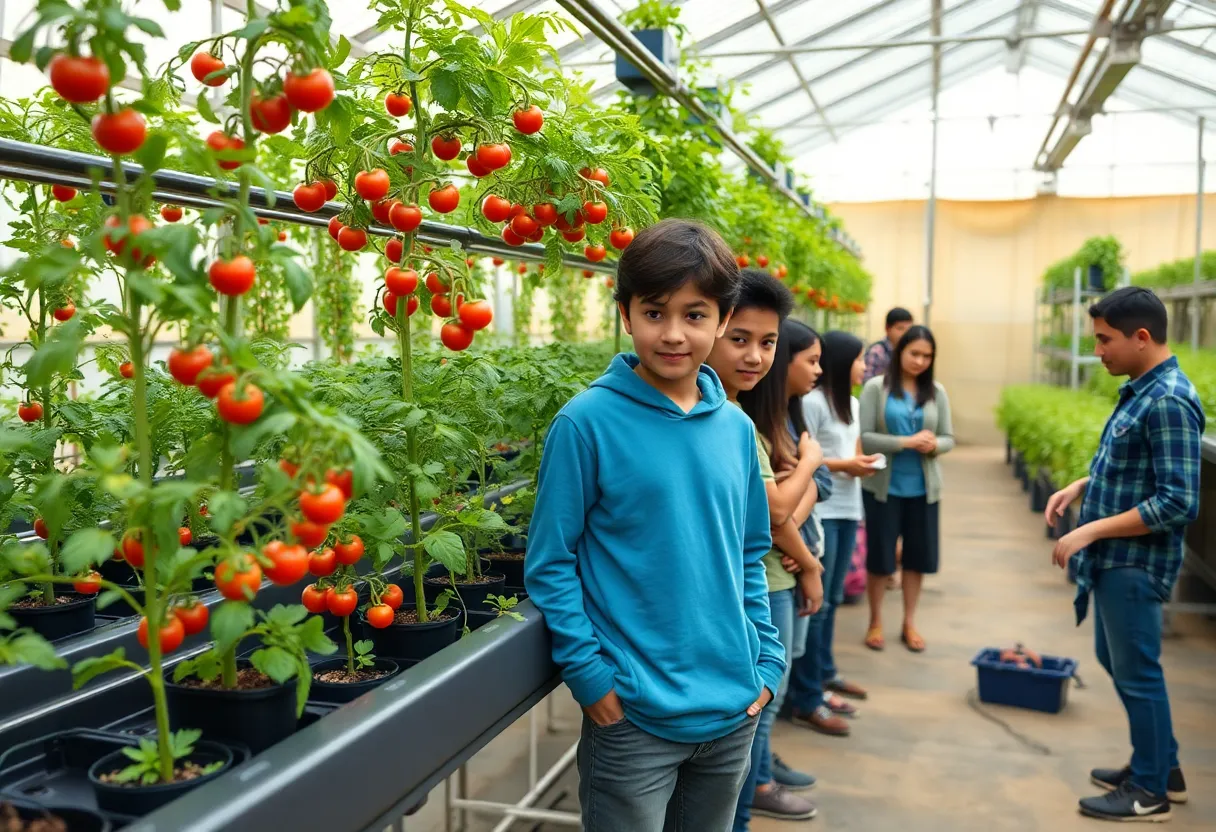 Participants learning in a greenhouse hydroponic workshop