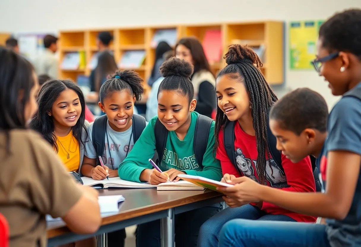 Students at a high school in Phoenix, AZ participating in academic activities.