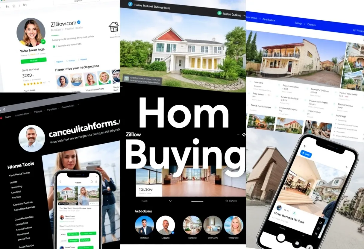 A collage of essential online tools for home buyers