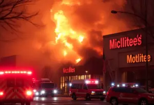 Firefighters extinguishing a fire at Home Depot