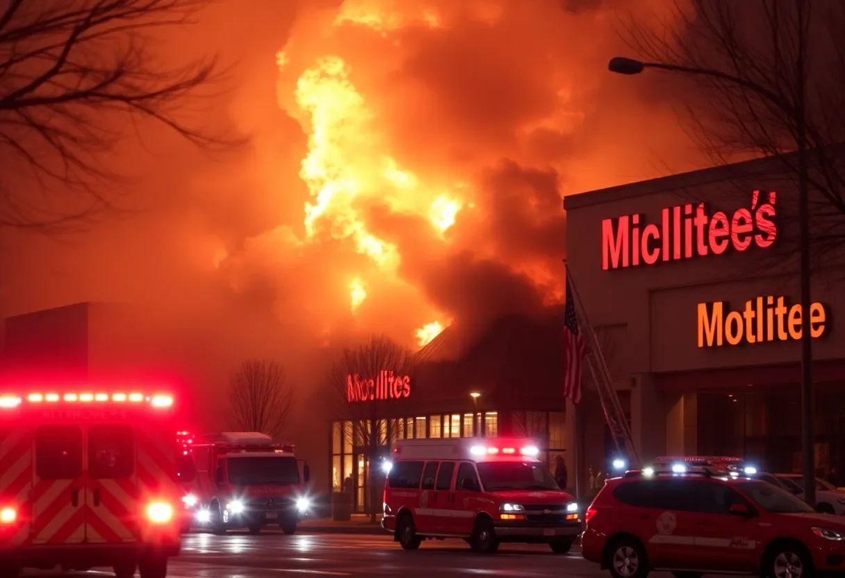 Firefighters extinguishing a fire at Home Depot