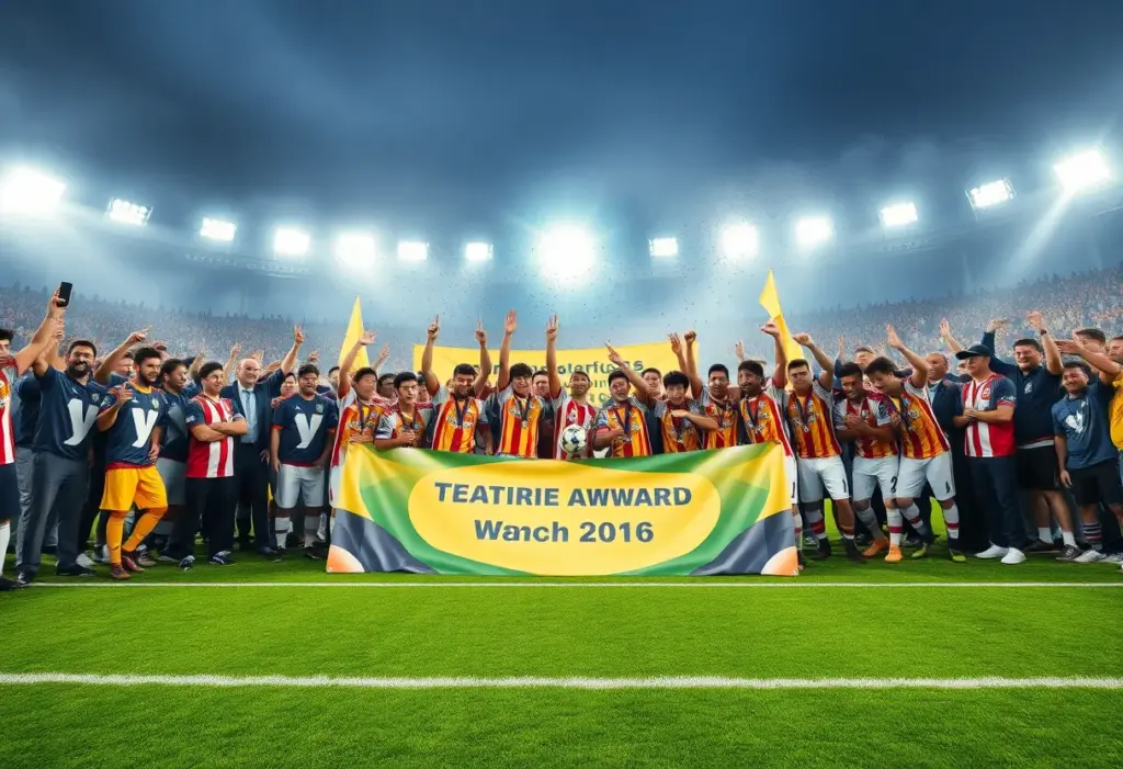 Celebration on the soccer field after achieving All-America status