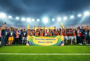Celebration on the soccer field after achieving All-America status