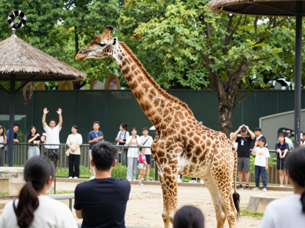 A baby giraffe named Kasi at Phoenix Zoo, engaging with visitors.