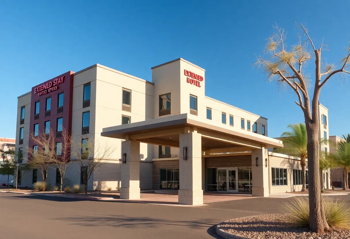 Construction site of the new LivAway Suites extended-stay hotel in Mesa, Arizona.