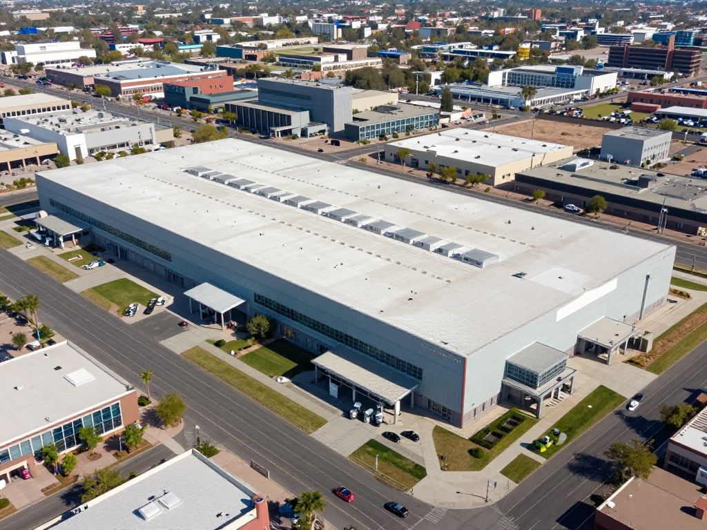 Aerial view of industrial buildings at Mack Innovation Park in North Phoenix