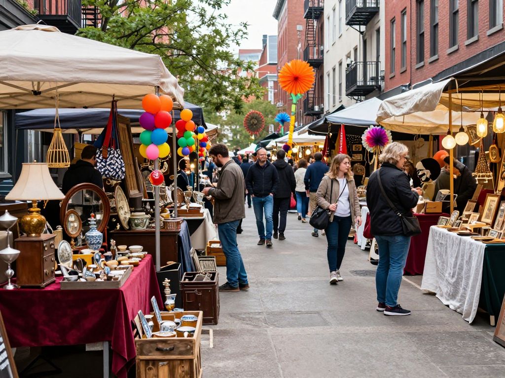 Vibrant vintage market in Phoenix with local vendors and shoppers.