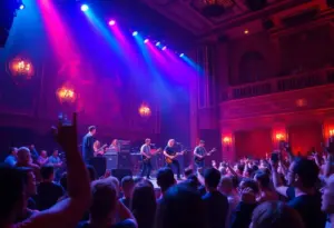 Band performing at live concert with an engaged crowd