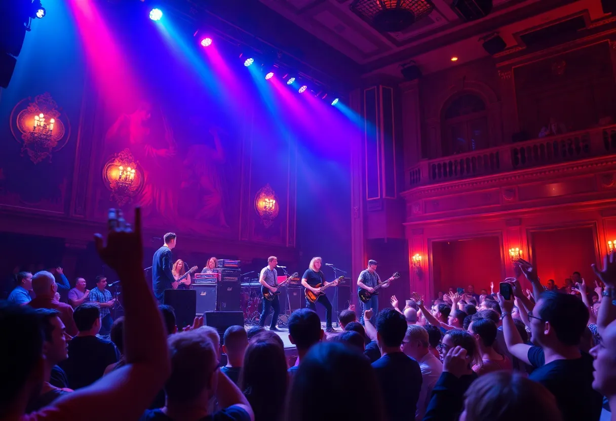 Band performing at live concert with an engaged crowd