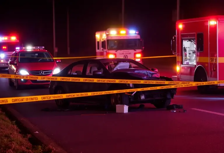 Aftermath of a car collision in Mesa, Arizona with emergency services responding