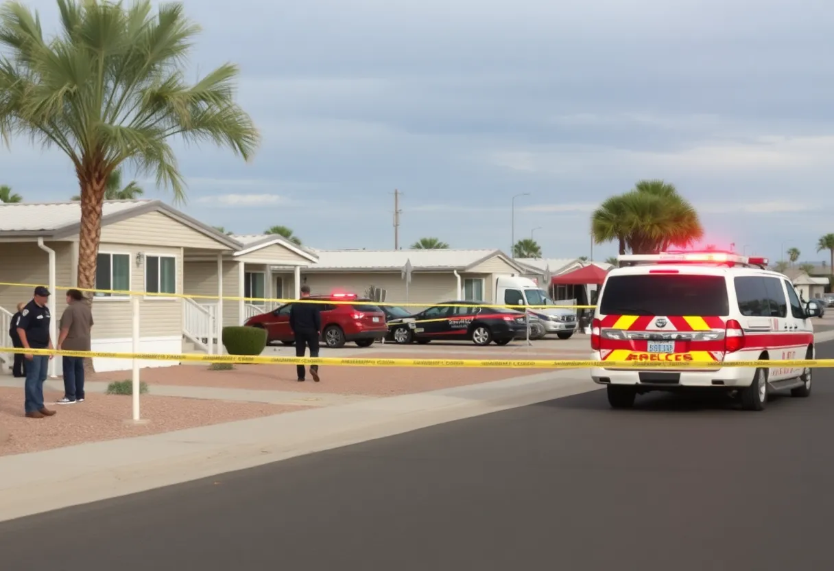Police investigating a shooting scene at a mobile home park in Mesa, Arizona.