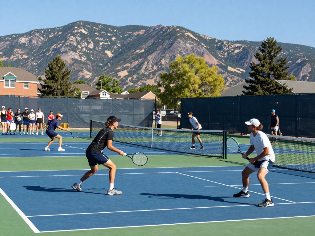 NAU men's tennis players compete during a match at the Aquatic and Tennis Complex.