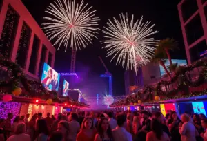 Crowd celebrating New Year's Eve in downtown Phoenix