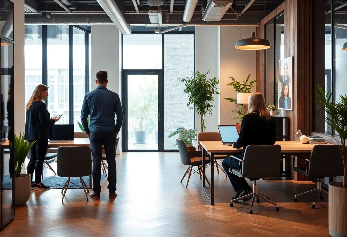 Modern consulting firm office space with collaboration in action