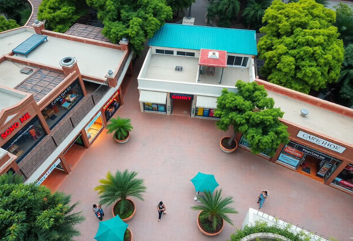 Aerial view of Paradise Village Gateway shopping center in Phoenix, Arizona.