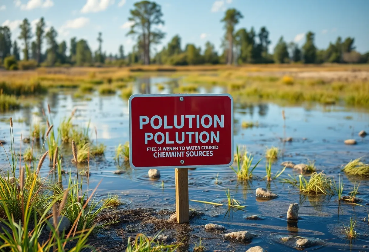 Polluted water source indicating chemical contamination