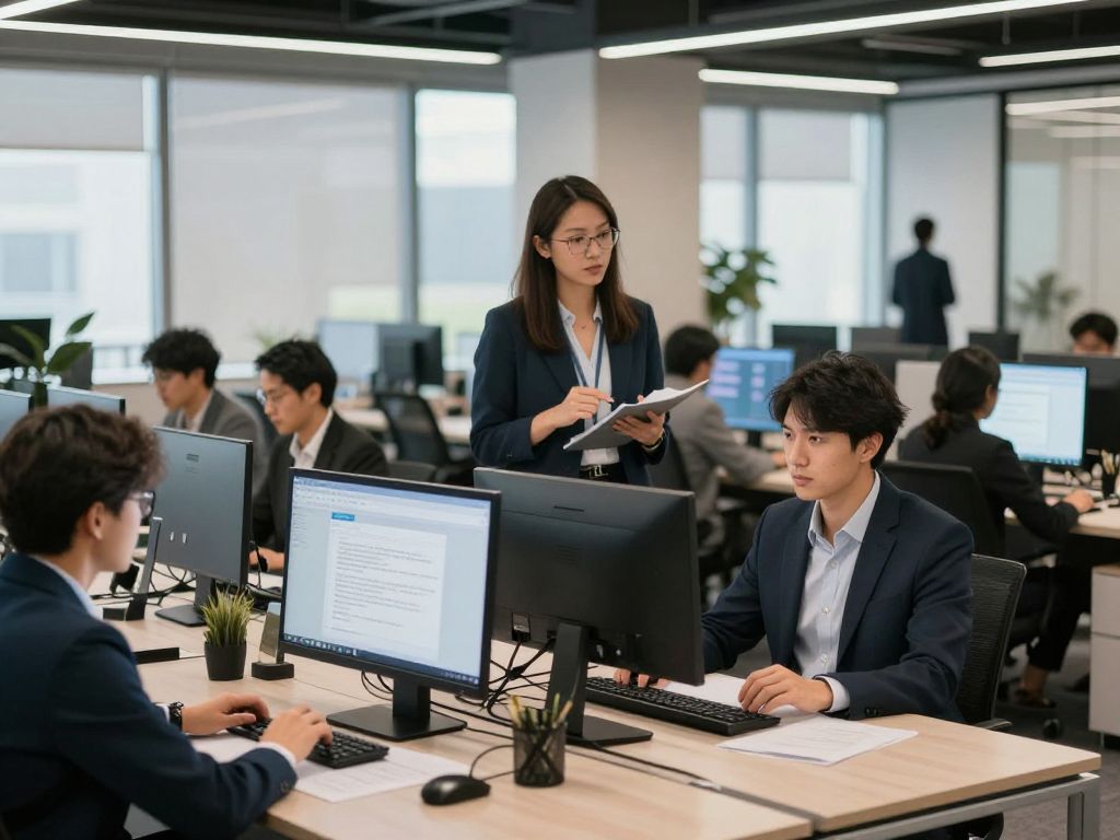 Professionals engaging in business communication using technology in a Phoenix office