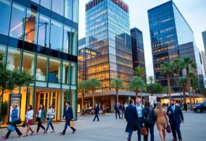 Business district in Phoenix featuring diverse employees