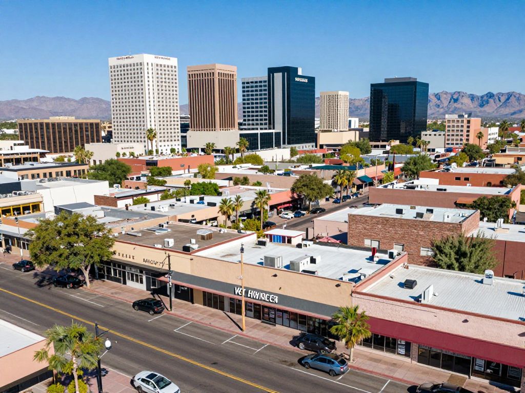 A view of Phoenix, Arizona with local businesses promoting ethical standards