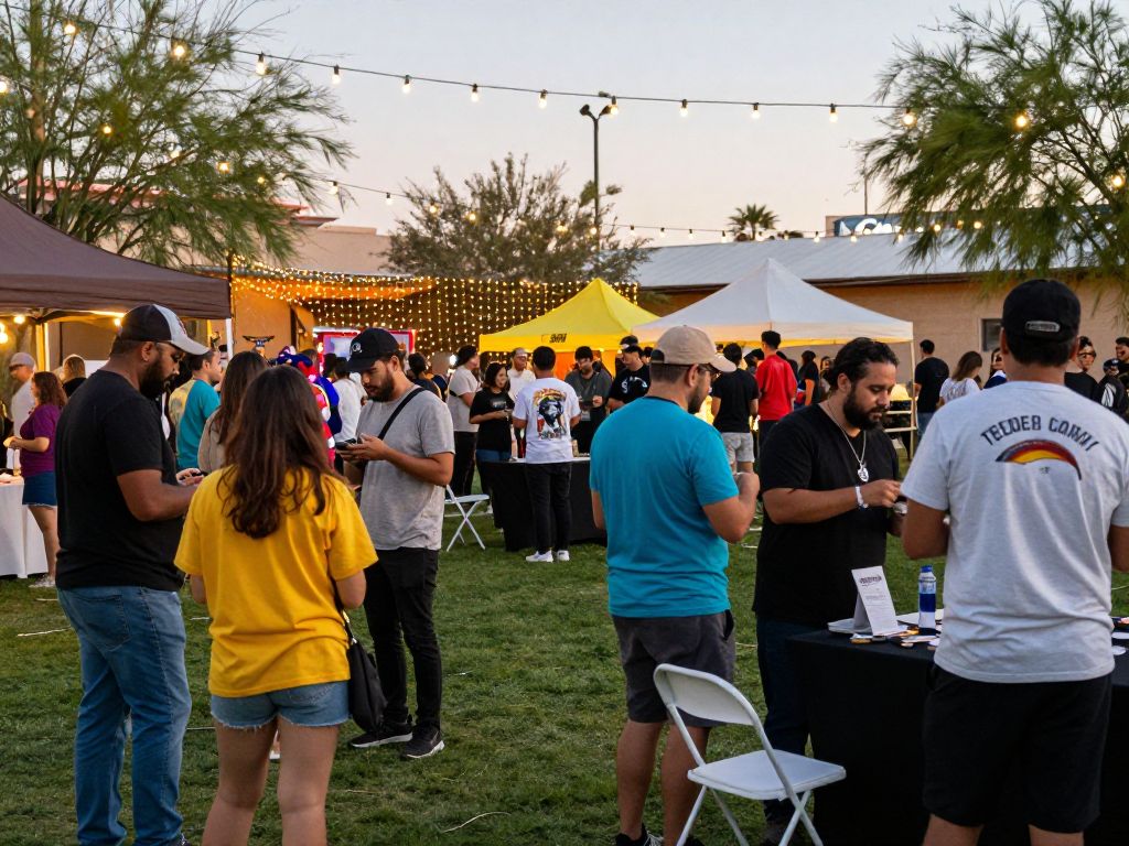 A lively community event in Phoenix with residents enjoying festive activities.
