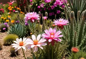 A colorful garden in Phoenix with diverse flowering plants.