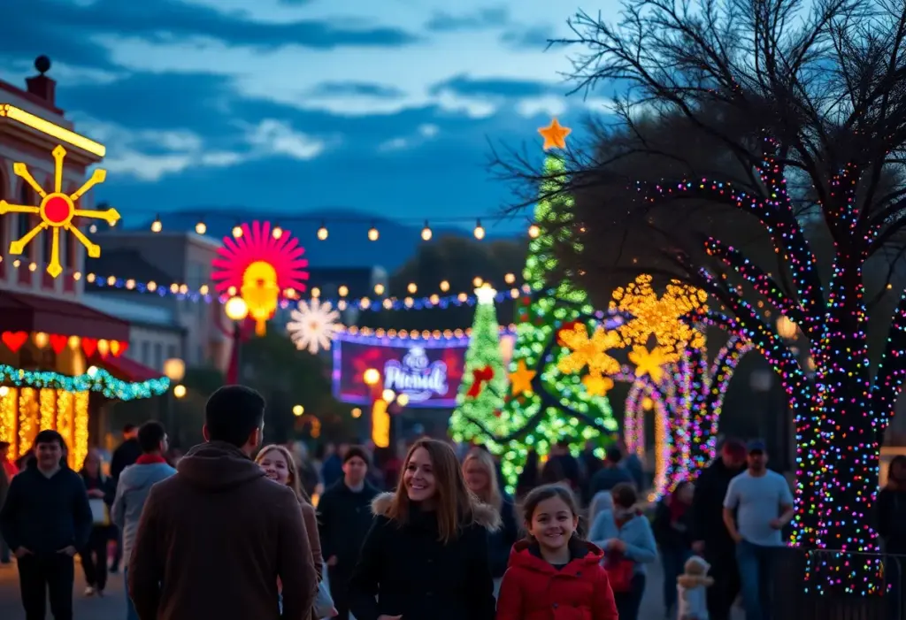 Families enjoying the holiday season in Phoenix with festive lights and decorations