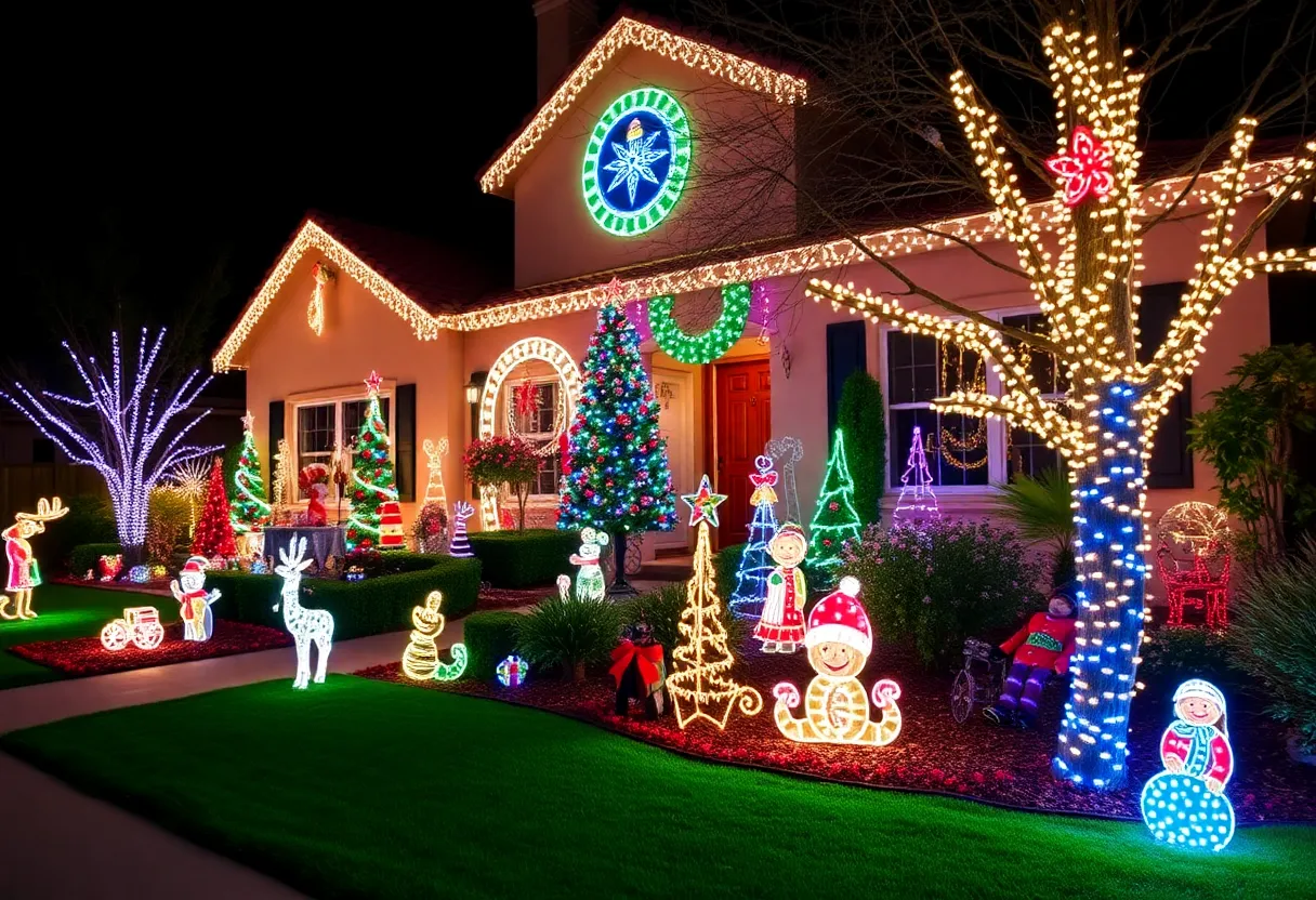 A stunning display of holiday lights at a Phoenix home during the Christmas season