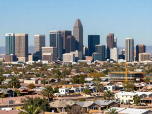 Skyline of Phoenix showcasing residential developments and construction projects