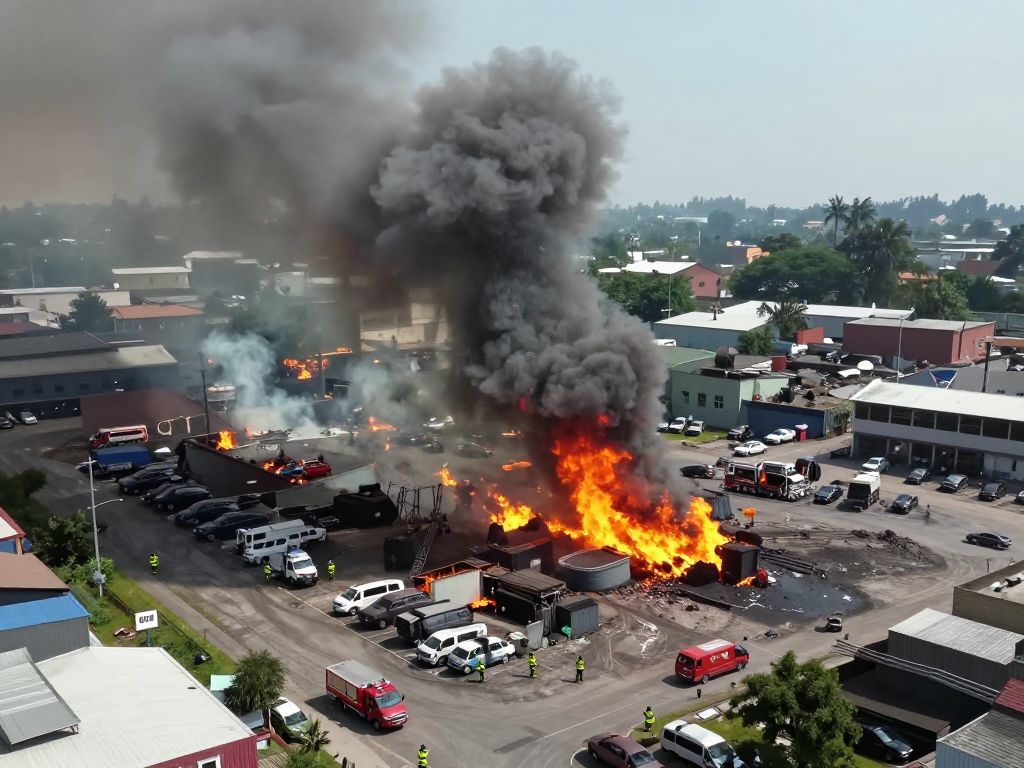 Firefighters battling a massive junkyard fire in Phoenix, Arizona.