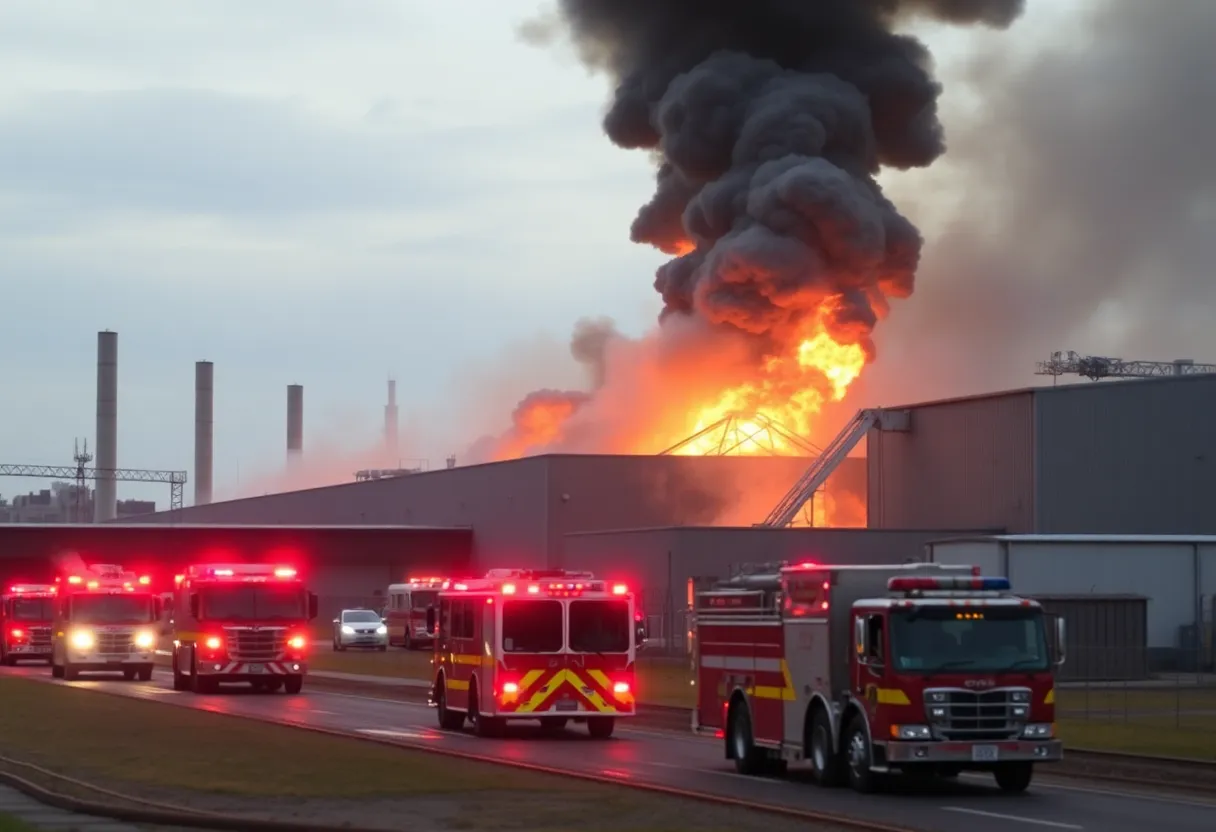 Firefighters responding to a fire at Phoenix Manufacturing Inc.